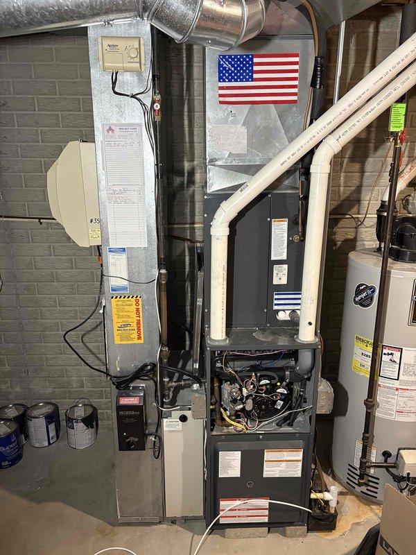 Responded to no heat call for aging HVAC system. Diagnosed failed gas valve that was stuck in closed position. Temporarily restored operation by freeing valve mechanism and placed order for replacement valve due to age-related deterioration and visible corrosion on gas line connections.