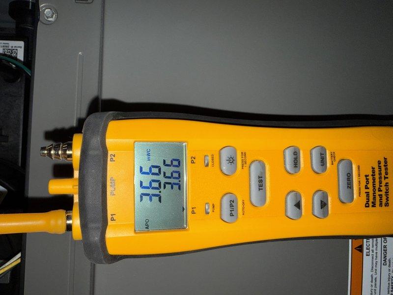 Successfully installed Lennox ML196E 70K BTU furnace with T6 thermostat, reusing existing return drop, filter media cabinet, and 2" solid core PVC venting. Ran new dedicated 15-amp circuit to Cutler Hammer panel for proper electrical supply. Verified proper system operation with pressure testing equipment showing readings within acceptable parameters.