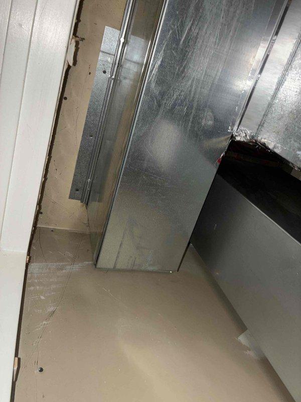 Responded to no heat complaint at tenant Nicole's residence. Upon inspection, discovered issues with the ductwork installation including improper sealing at connection points and visible wear on the galvanized steel components. Repaired and sealed duct joints to restore proper airflow and system functionality. Photos taken of the service area for documentation and will be forwarded to landlord John as requested.