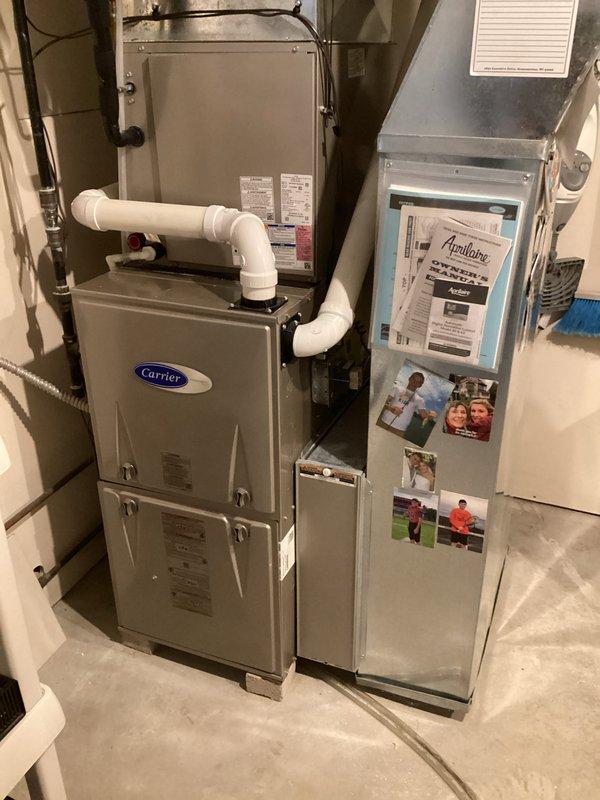 Performed scheduled annual maintenance on Carrier furnace system under CCC Quality Plan. Conducted regular cleaning and inspection of the unit, which was found to be in good operating condition with no issues. Replaced 20x25x4 #35 filter as part of routine maintenance service.