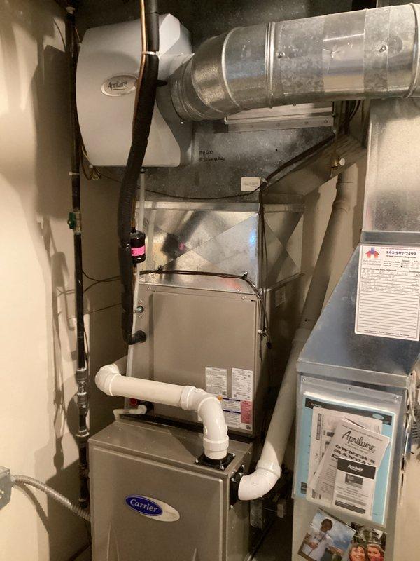 Performed scheduled annual maintenance on Carrier furnace system under CCC Quality Plan. Conducted regular cleaning and inspection of the unit, which was found to be in good operating condition with no issues. Replaced 20x25x4 #35 filter as part of routine maintenance service.