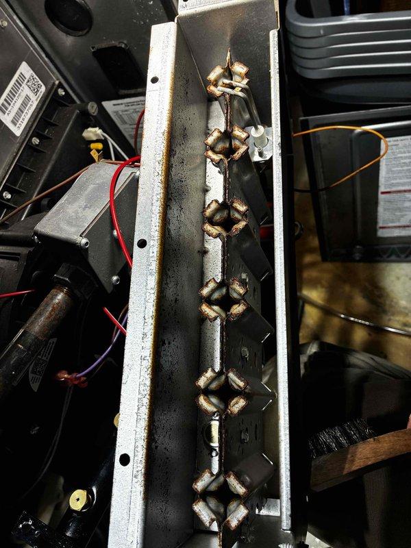 Completed annual maintenance on Rheem furnace per prepaid CCC Quality Plan. All components within manufacturer specifications except for identified slight gas valve leak when burners are off. Installed new 16x25x1 air filters and provided quote for replacement gas valve.