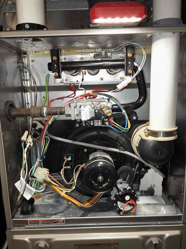 Performed annual maintenance service on customer's furnace per their CCC Quality Plan Agreement. Inspected control board and internal components, noting all electrical connections are secure and properly terminated. System is in good working condition with no visible issues; replaced 20X25X4 air filter as part of scheduled maintenance.