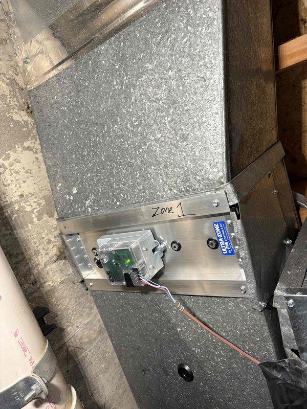 Performed annual furnace tune-up service under CCC Quality Plan. Inspected zone control system and damper functionality, verifying proper operation of Zone 1 control board with green indicator light functioning normally. Examined ductwork connections and insulation integrity throughout system. Noted customer requires replacement of 16x25x1 filter, which was recommended for optimal system performance.