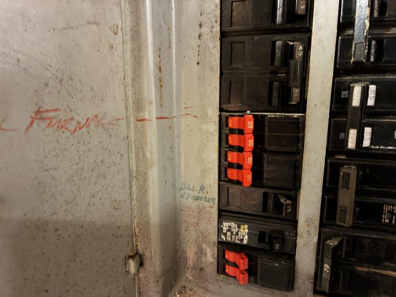 Responded to no heat complaint on second floor upstairs furnace. Found tripped circuit breaker at electrical panel supplying power to HVAC unit. Reset breaker and restored power to furnace, confirming unit operation. Homeowner reported ongoing issues with breakers tripping in panel and was advised to contact licensed electrician for panel evaluation and repair if problems persist.