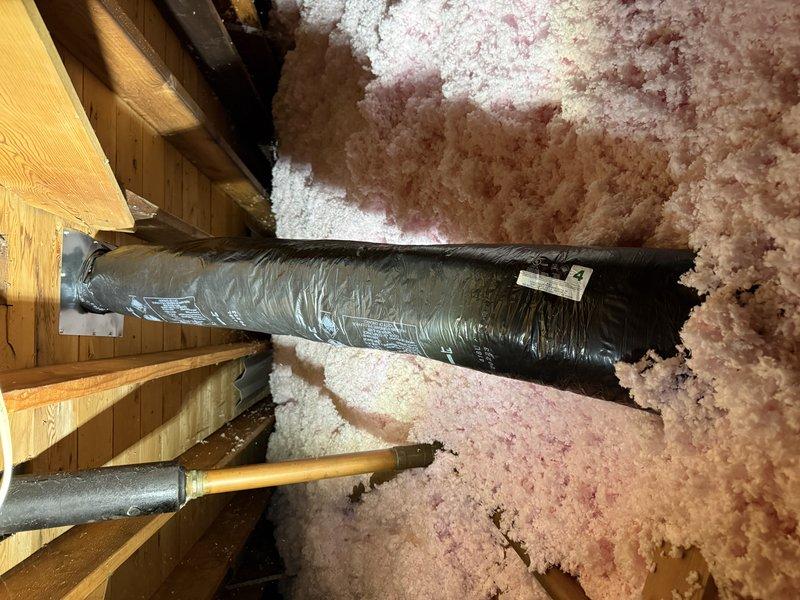 Completed venting installation for three existing bathroom exhaust fans, routing ductwork from attic space through roof penetrations to exterior terminations. Installed flexible duct runs with proper insulation wrapping, created new roof penetrations with appropriate flashing and vent caps, and sealed all connections to ensure proper airflow and prevent moisture intrusion into the attic space.