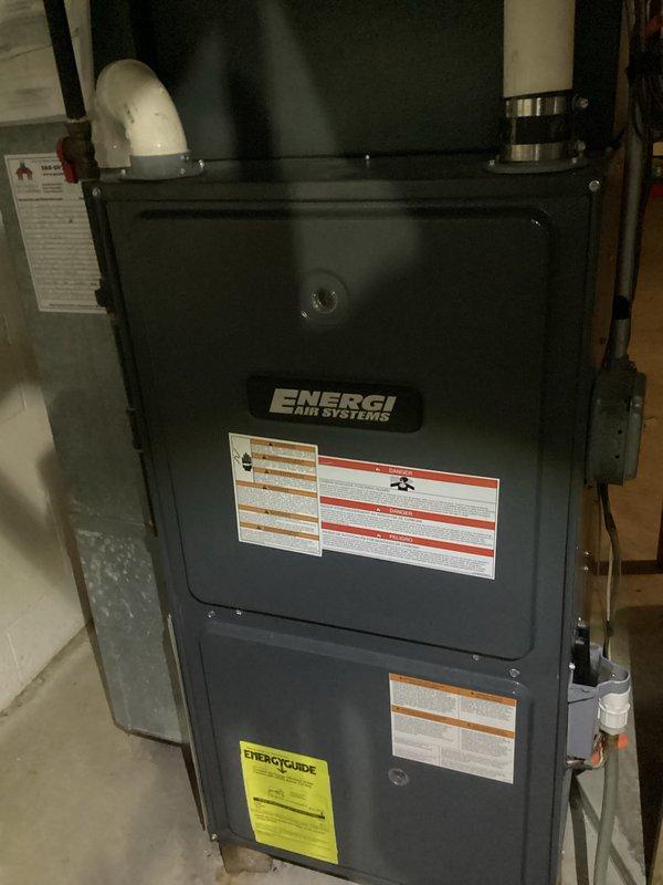 Completed annual prepaid maintenance visit on Energi Air Systems furnace under CCC Quality Plan. Performed regular cleaning and thorough inspection of unit, including combustion chamber and heat exchanger components. Installed 16x25x1 air filter, verified all systems operating within normal parameters with no deficiencies noted.