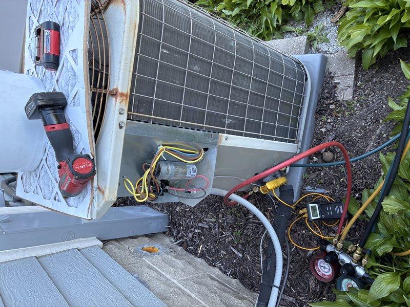 Performed comprehensive AC tune-up on residential condensing unit as part of new customer special. Connected manifold gauges and diagnostic equipment to test system pressures and verify proper refrigerant charge levels. Inspected outdoor unit for mechanical issues, checked electrical connections, and evaluated overall system performance. All components operating within normal parameters at time of service. Homeowner maintains their own filter changes, and system shows no immediate concerns with continued regular maintenance.