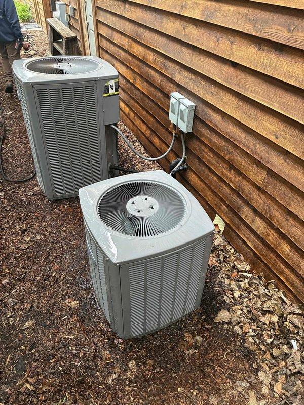 Completed annual HVAC maintenance agreement renewal on two air conditioning systems. Performed comprehensive inspection of both outdoor condenser units, examined heat exchanger coils and finned tubing for proper operation, and replaced three 20X25X1 air filters as part of the preventative maintenance service under the quality plan agreement.