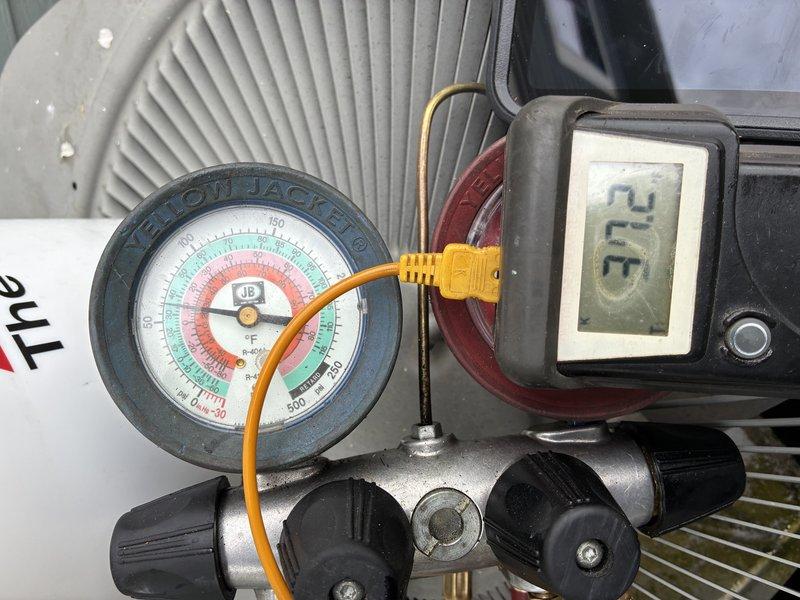 Completed prepaid preventative maintenance on two air conditioning systems. Performed comprehensive tune-ups on both upstairs and main level units. Upstairs system operating within normal parameters with all readings satisfactory. Main level system functioning adequately but measured refrigerant levels indicate R22 charge is at lower acceptable threshold. Documented pressure and temperature readings using manifold gauges and digital thermometer. Recommend continuing regular maintenance schedule to monitor R22 levels and system performance on main level unit.
