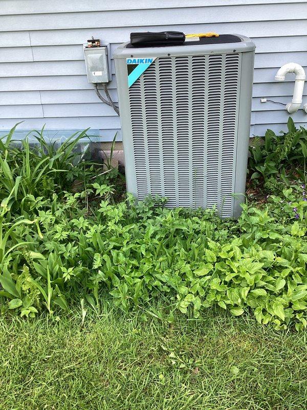 Completed annual AC clean and check service under CCC Quality Plan. Inspected Daikin indoor air handler and outdoor condenser unit, verifying proper operation of all components. Replaced 16x25x4 filter #35. Performed comprehensive system evaluation including electrical connections, refrigerant levels, airflow, and condensate drainage. Cleaned condenser coils and cleared vegetation around outdoor unit for optimal airflow. All equipment operating within normal parameters with no issues identified.