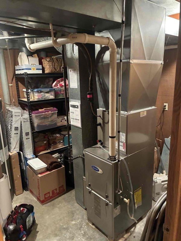 Completed scheduled HVAC maintenance agreement service on residential air conditioning system. Replaced 16x25x4 air filter as part of routine preventive maintenance to ensure optimal system performance and indoor air quality. Inspected furnace, air handler, condensate drainage system, and associated ductwork; all equipment found operating within normal parameters with no issues identified.