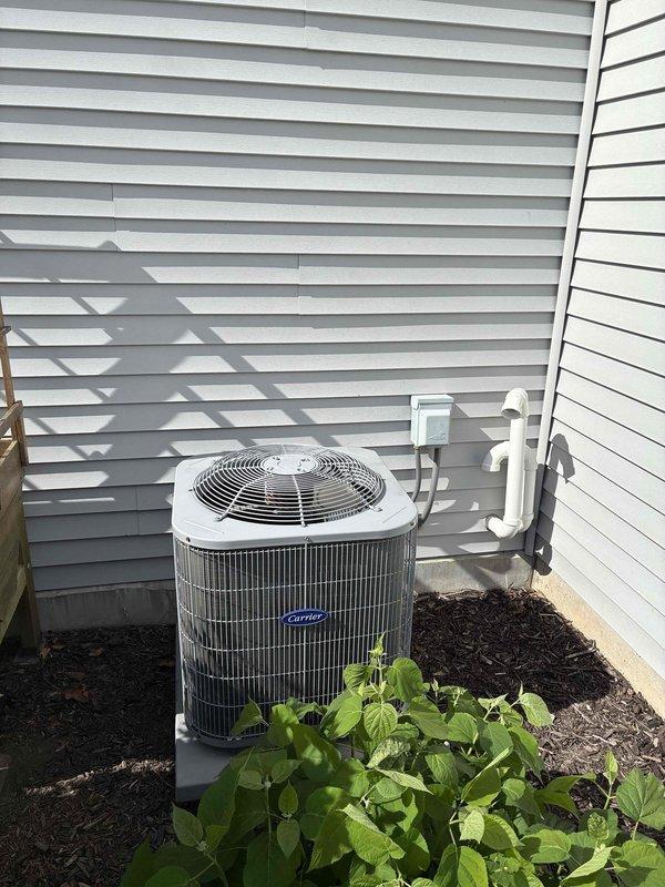 Responded to no cooling complaint on Carrier split system. Upon inspection, diagnosed low refrigerant charge as cause of insufficient cooling performance. Added refrigerant to bring system to proper operating levels and restore cooling functionality.
