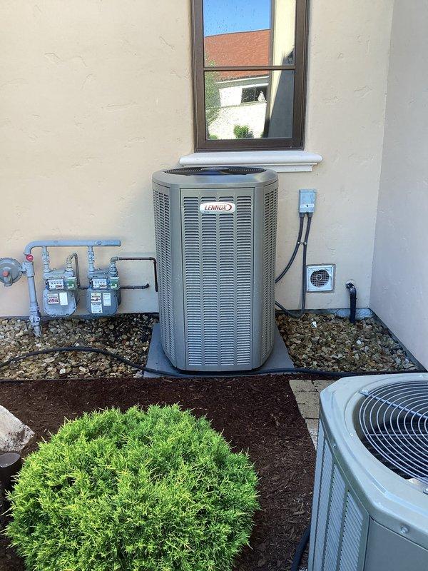 Completed Premium Clean and Check maintenance agreement on newer Lennox air conditioning system. Performed comprehensive inspection of indoor air handler unit located in basement mechanical room and outdoor condenser unit, verifying proper operation of all components. System found to be in excellent working condition with no deficiencies noted.