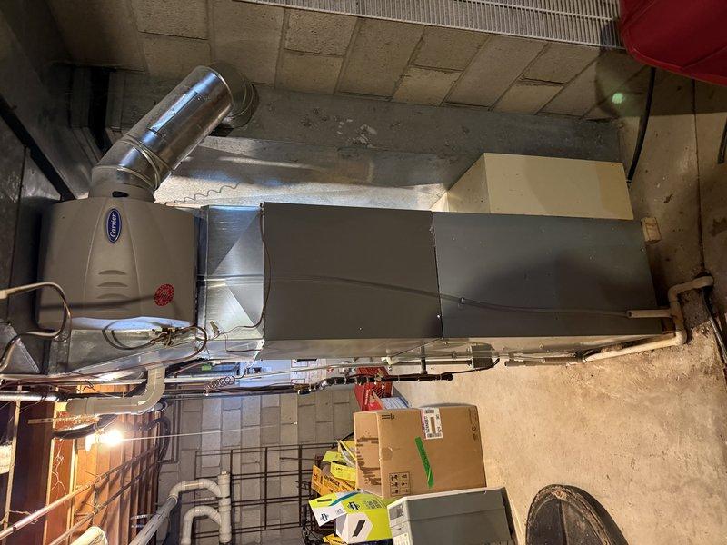 Completed full air conditioning system replacement due to failed existing unit. Installed new ML14XC1 2.5 ton condenser with R410A refrigerant and matching 30B-01 evaporator coil in basement utility area. Connected new system to existing ductwork, verified electrical connections at breaker panel, tested all components for proper operation, and confirmed system is cooling effectively.
