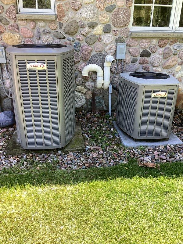 Completed preventive maintenance inspection on two Lennox air conditioning systems as part of annual agreement renewal. Performed clean and check procedures on both outdoor condenser units and indoor air handling equipment. Replaced three 16x25x4 air filters. Conducted comprehensive system evaluation including electrical connections, refrigerant levels, condensate drainage, and operational performance testing. Both systems found to be operating within manufacturer specifications with no deficiencies noted or repairs required at this time.