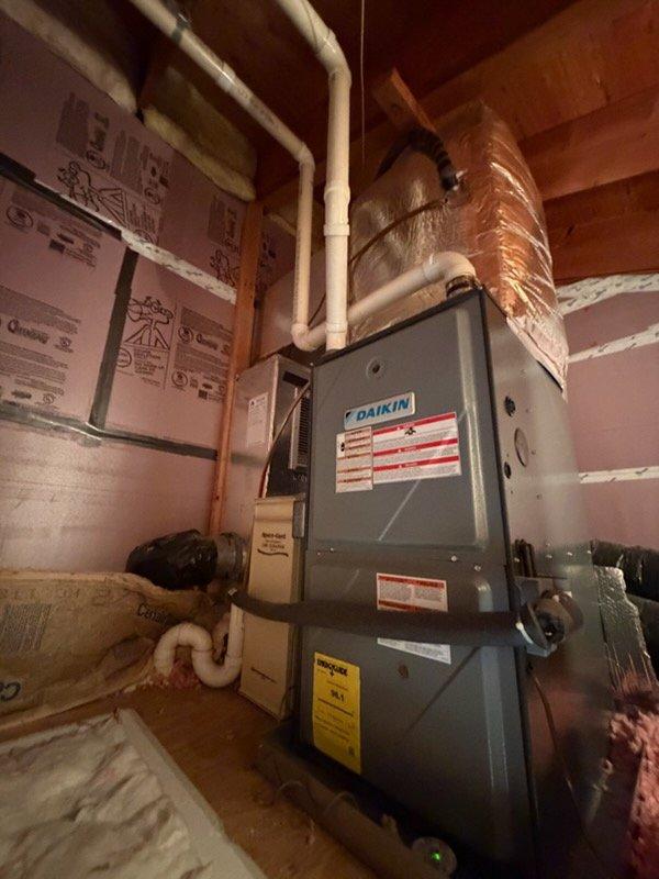Completed preventive maintenance on two air conditioning systems and two furnace units. Performed comprehensive inspection of Goodman and Daikin HVAC equipment, including filter checks, electrical connections, refrigerant levels, and operational testing. All equipment is functioning within normal parameters despite age of units. Recommend continued regular maintenance schedule to monitor performance and extend equipment lifespan.