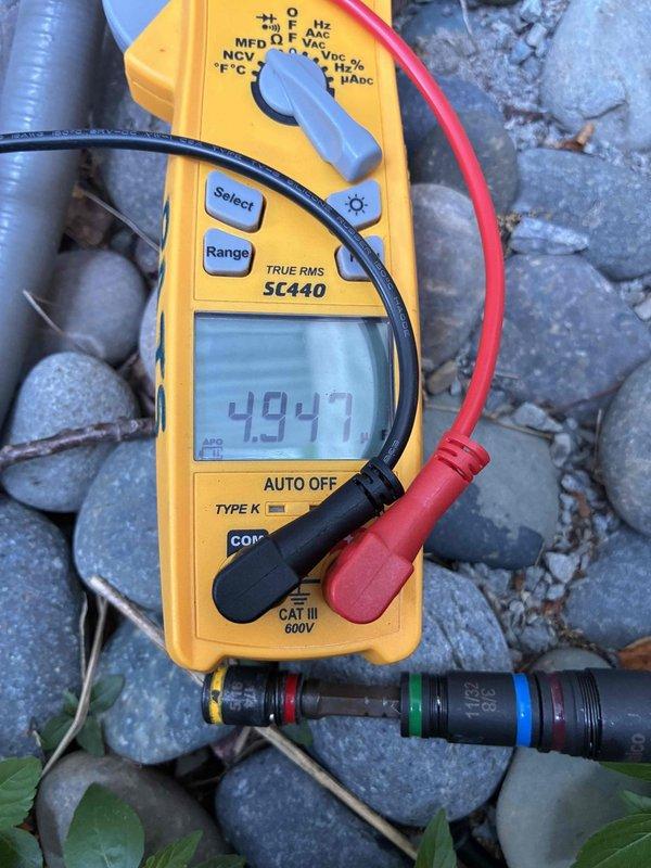 Responded to after-hours no cooling call on 10+ year old unit. Upon arrival, performed electrical diagnostics and identified failed dual-run capacitor (80+5 MFD, 370-440VAC). Verified capacitor failure using clamp meter, which showed improper readings consistent with capacitor degradation. Replaced defective capacitor with new unit meeting OEM specifications. Tested system operation and confirmed proper amperage draw on compressor and condenser fan motor circuits. Unit restored to normal cooling operation.