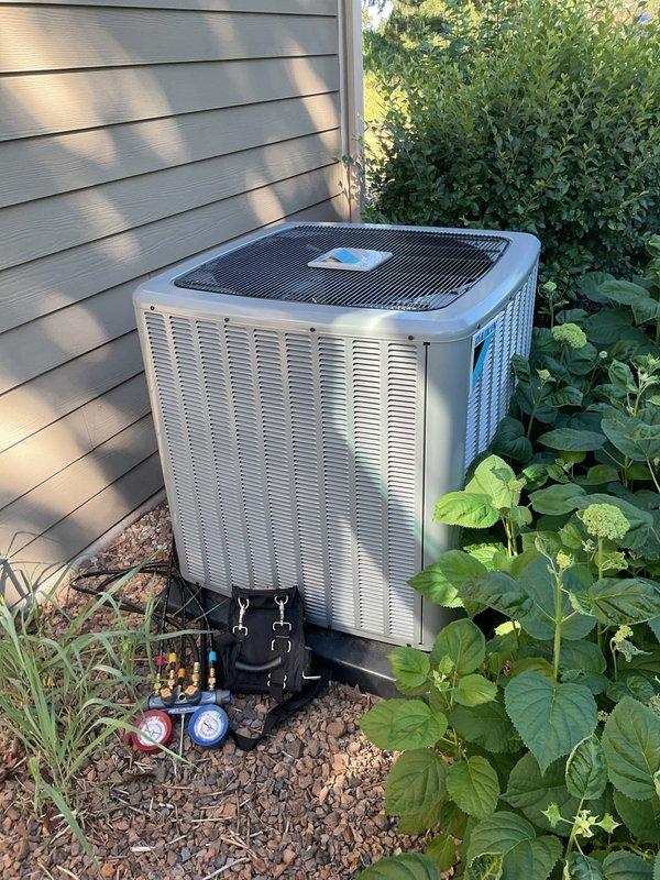 Completed annual AC tune-up on warranty replacement unit from previous year. Performed comprehensive maintenance inspection, verified refrigerant pressures using manifold gauges, and confirmed system operating in excellent condition. Unit remains on recommended maintenance schedule per CCC Quality Plan coverage.