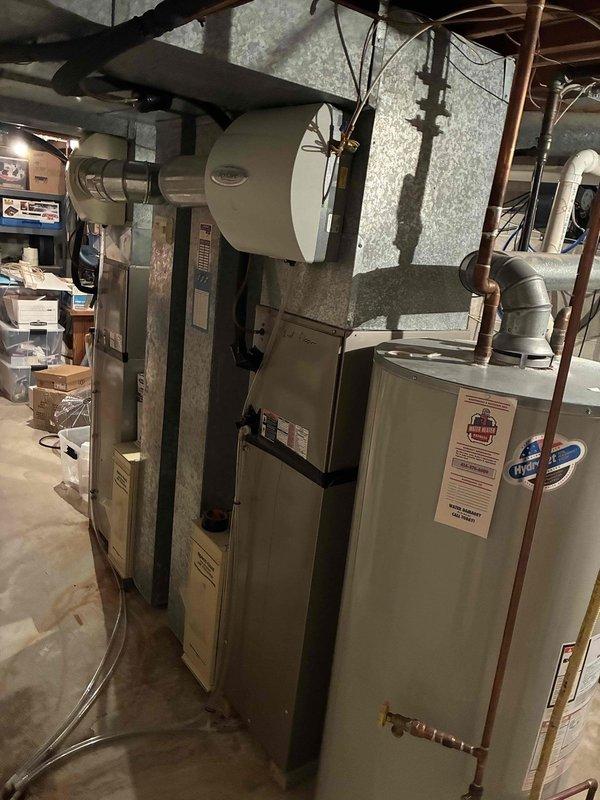 Completed premium annual maintenance agreement renewal on dual A/C system. Performed comprehensive inspection of HVAC equipment including furnace/air handler unit, capacitor assembly, and associated electrical components. Replaced two 20x25x4 air filters and documented system condition with photographic evidence showing proper operation of all mechanical and electrical infrastructure in basement utility area.