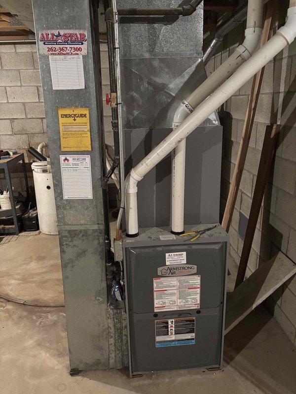 Completed annual prepaid maintenance visit on residential HVAC system. Performed comprehensive inspection and maintenance on Armstrong furnace located in basement mechanical room and outdoor air conditioning condenser unit. Inspected all system components, verified proper operation of both heating and cooling equipment, checked electrical connections, and assessed refrigerant lines. Replaced 16x25x1 air filter. All equipment found to be operating within normal parameters with no repairs needed at this time.