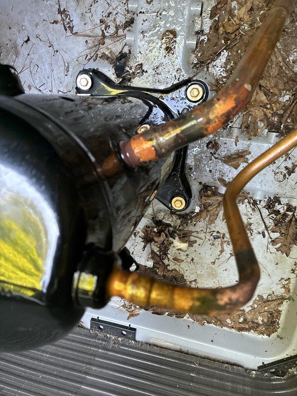 Completed compressor replacement on residential HVAC system under parts and labor warranty. Accessed property through rear entrance as arranged, removed failed compressor unit, and installed replacement compressor. System was evacuated, recharged with refrigerant to manufacturer specifications, and pressure tested to verify proper operation. All refrigerant lines were inspected during installation, and gauge readings confirmed system pressures within normal operating parameters across all zones. Unit was cycled and monitored to ensure proper compressor function and adequate cooling performance before departure.
