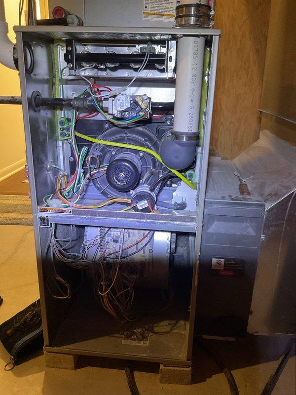 Completed comprehensive tune-up service on four HVAC units including two furnaces and two air conditioning systems, along with whole-home dehumidifier and humidifier maintenance. Replaced air filters throughout the system: two 20x25x4 filters and two 16x25x1 filters. Performed thorough inspections of all internal components including blower assemblies, burner mechanisms, gas valves, control boards, electrical connections, and ductwork connections. All units tested and confirmed to be operating properly and ready for their respective heating and cooling seasons.