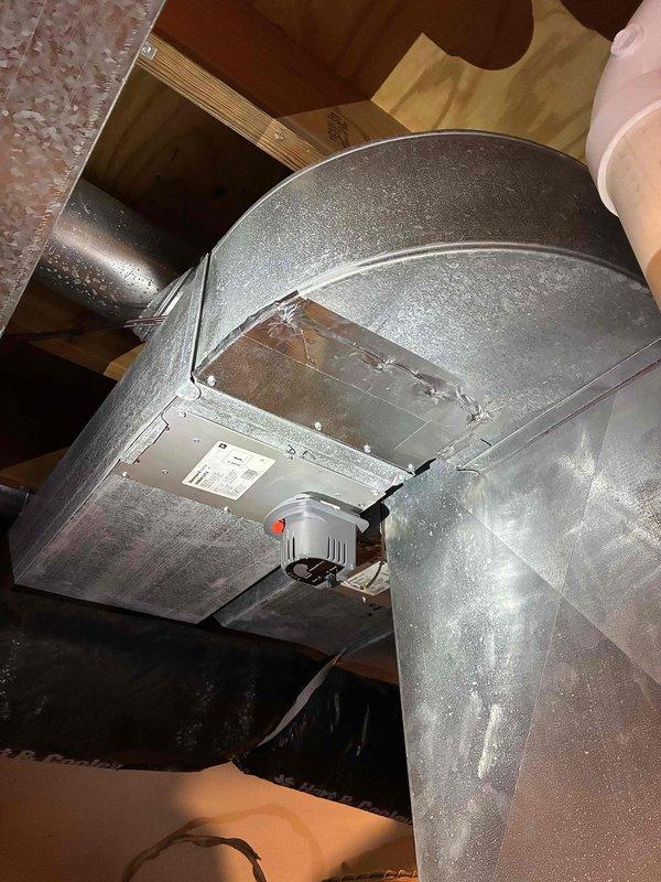 Installed complete 4-zone HVAC system including Honeywell HZ432 zoning control panel, multiple aluminum blade bottom mount dampers (8x10, 8x12, and 8x14), transformers, and Ecobee Smart programmable thermostats with add-a-wire kits to restore heating and cooling functionality. Configured zone control for living room, bedroom, master bedroom, and office areas with motorized dampers integrated into existing ductwork plenum system. System tested and operational upon completion.