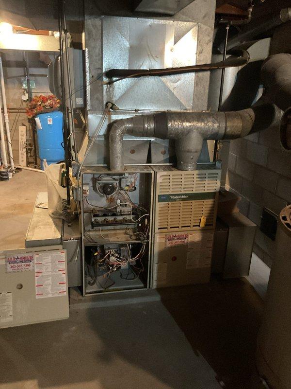 Responded to a no-heat call on two approximately 30-year-old gas furnaces in the basement serving the residence, and performed a diagnostic evaluation of both units, including inspection of the burner assembly, blower/inducer components, and control wiring. Both units were found to be non-operational and at the end of their service life, so a recommendation for replacement was documented and the account was forwarded to sales for a quote on new high-efficiency equipment.