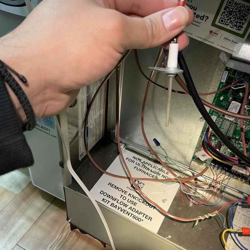 Performed comprehensive BFMA Tune Up service on 1-year-old furnace system, including inspection and cleaning of igniter assembly and internal components. Completed scheduled maintenance tasks including humidifier service with replacement of #35 pad, furnace inspection, and installation of #213 filter. Cleaned equipment stand and surrounding area to ensure proper system operation and airflow.