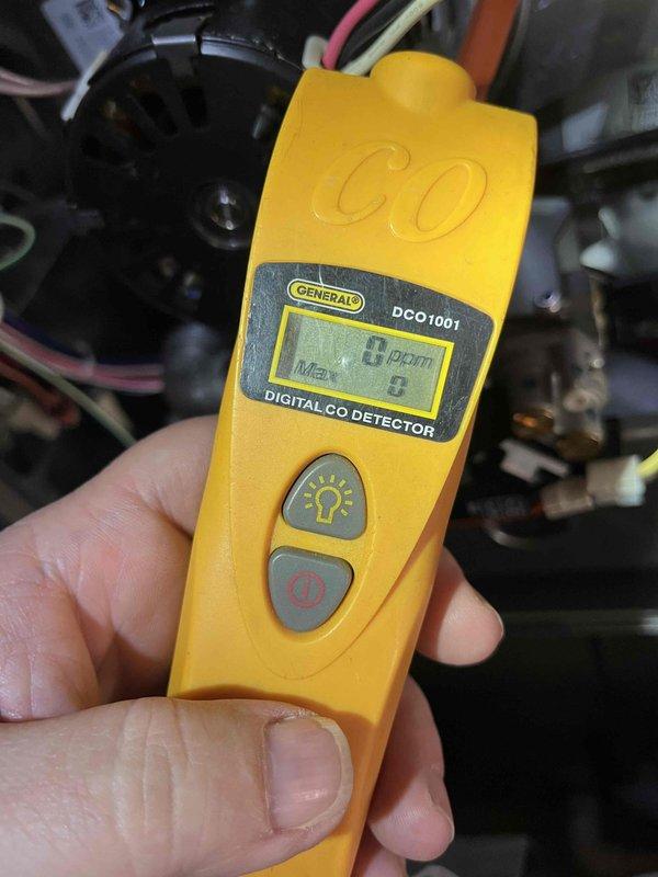 Performed scheduled BFMA Tune Up on a Bradford White Defender water heater (approximately 1+ years old). Conducted carbon monoxide safety testing with digital detector, confirming 0 ppm readings and proper system operation. Visual inspection showed all components in good working condition with proper connections and no leaks observed.