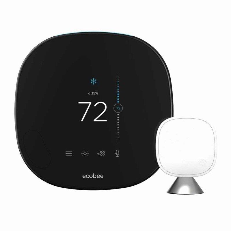 Successfully completed installation of Ecobee6 smart thermostat system, replacing existing Trane thermostat. Installation included main thermostat unit and remote temperature sensor, with part sourced from headquarters as per customer request. System functioning properly with cooling operation verified at completion.