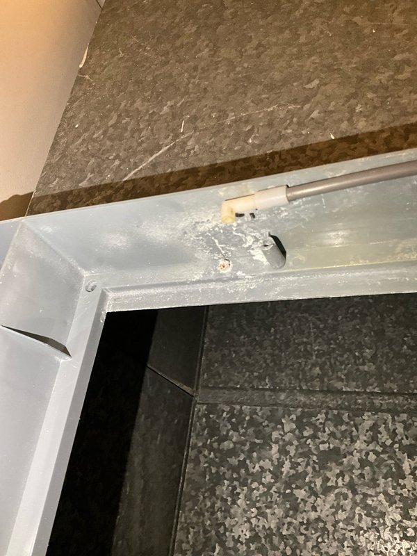 Performed IAQ inspection and identified a leaking humidifier system with visible moisture accumulation at mounting bracket and valve assembly. Documented corrosion on metal components and water damage to surrounding materials. Repaired leak and recommended preventative maintenance schedule to avoid future moisture-related issues.