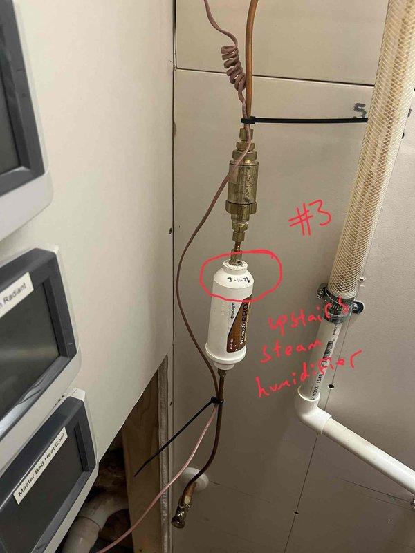 Responded to client inquiry regarding recent service visit. Confirmed through photo documentation that the service included inspection and maintenance of the HVAC system, specifically focusing on a steam humidifier component (labeled as #3 in photos). Client was emailed the requested before/after filter replacement images as requested.