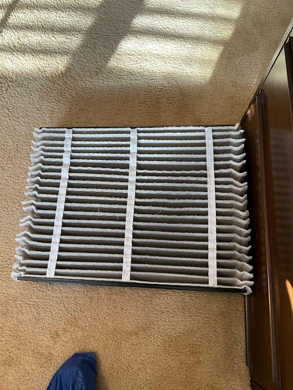 Performed comprehensive duct cleaning service on dual HVAC systems, with special attention to the second-floor system featuring ceiling registers. Documented pre-service conditions, including debris accumulation in floor-mounted return air grilles, and thoroughly cleaned all components to improve system efficiency and indoor air quality.