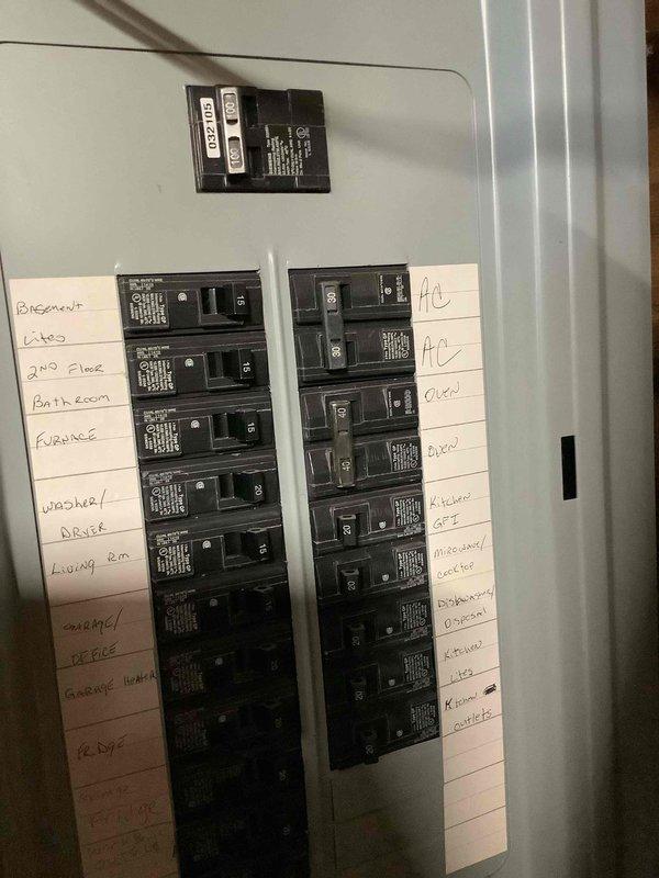 Conducted comprehensive in-home assessment for full HVAC system replacement in basement installation. Evaluated existing white furnace unit and associated ductwork configuration, including 16x25x1 filter dimensions. Inspected electrical panel capacity and circuit breaker arrangement to verify adequate power supply for new equipment installation, noting dedicated circuits for furnace and A/C unit. Documented current system layout, ductwork connections, and installation space requirements to provide accurate equipment sizing and replacement proposal.