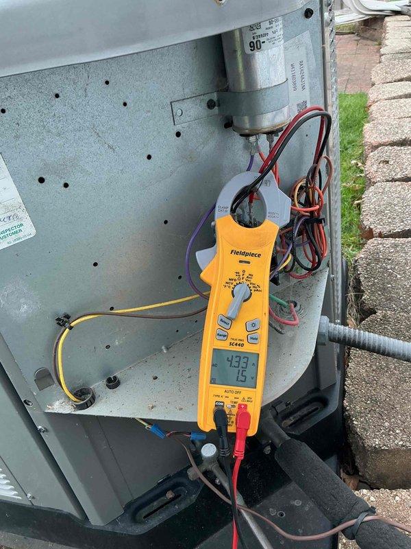 Completed comprehensive BFMA tune-up on 9+ year old residential air conditioning system during afternoon service window. Performed electrical diagnostics using digital multimeter to measure voltage, amperage, and capacitance on outdoor condensing unit, verifying proper operation of compressor circuit and run capacitor. Conducted full system inspection including visual assessment of electrical connections, refrigerant lines, and overall unit condition to ensure safe and efficient operation for the cooling season.