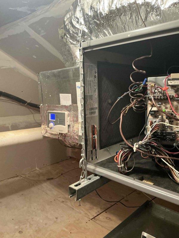 Conducted estimate for 19-year-old attic-mounted furnace system for recurring client. Inspected air handler unit, ductwork configuration, condensate drainage system, and electrical components; documented current equipment condition and discussed available replacement options and current promotional offerings with homeowner.