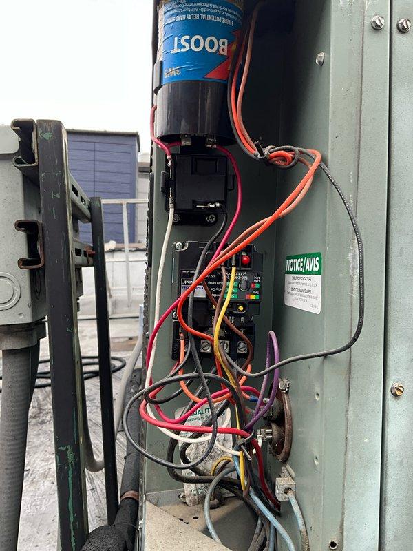 Completed comprehensive BFMA tune-up service on three commercial air conditioning units at a pastry facility with equipment ages of 14, 20, and 24 years. Performed preventive maintenance procedures including inspection of electrical components, contactors, and control systems; verified proper operation of iBoost components; checked all wiring connections and terminals for secure mounting; inspected condensate drainage systems and PVC routing; evaluated ductwork connections; and tested system performance on all three units. Coordinated service during facility operating hours between 9am-3pm while maintaining minimal disruption to ongoing pastry production operations.