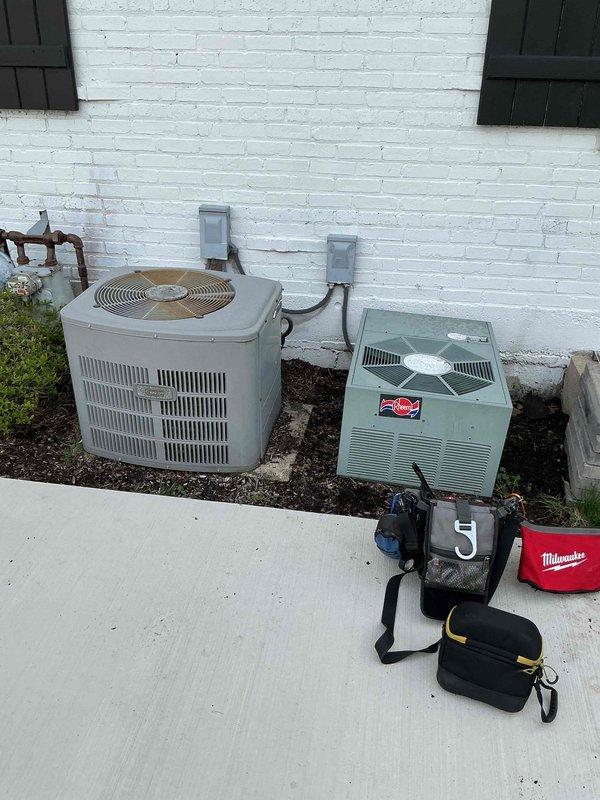 Responded to no cooling complaint for second floor unit. Upon arrival, performed diagnostic inspection of both outdoor condensing units and associated electrical components. Tested system operation and found unit functioning normally with no fault detected at time of service call. Inspected contactor and electrical connections, noting age-related wear and corrosion on components. System operating within normal parameters during technician observation.