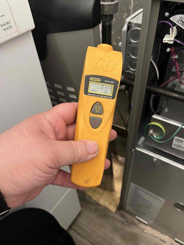 Completed comprehensive BFMA tune-up on 7-month-old furnace and humidifier system. Performed full system inspection including combustion analysis with digital CO detector to verify safe operation and proper venting, measured supply and return air temperatures using digital thermometer to confirm adequate heat rise and system performance. All components found operating within manufacturer specifications with no deficiencies noted.