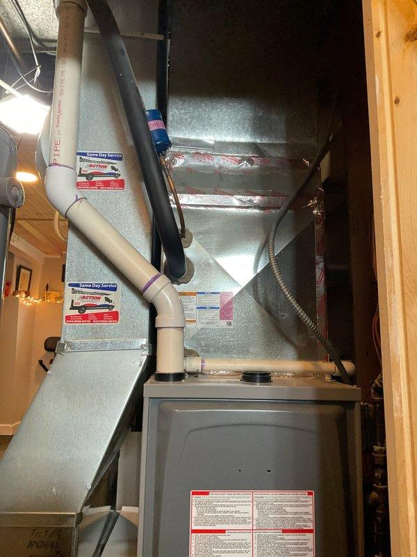 Completed comprehensive BFMA tune-up on 9-year-old residential HVAC system. Performed preventive maintenance on outdoor condensing unit including inspection of electrical components, capacitors, contactor, and wiring connections; verified proper operation and cleaned exterior surfaces. Inspected indoor air handler and furnace unit, checked refrigerant lines, condensate drain system, and ductwork connections to ensure optimal system performance and efficiency.