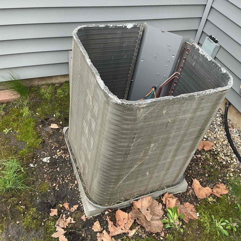 Completed comprehensive BFMA tune-up on residential air conditioning system. Performed thorough inspection of outdoor condenser unit, verifying proper operation of compressor, condenser fan motor, and heat exchanger coils. Checked refrigerant lines and connections for integrity and proper insulation. Inspected electrical wiring and connections at both outdoor unit and indoor air handler, confirming all wire bundles secure and properly routed. Verified electrical components functioning within manufacturer specifications. Cleaned condenser coils and surrounding unit, removing debris, leaves, and accumulated dirt from exterior housing and base pad. Inspected condensate drainage system and verified proper operation. Checked system controls and thermostat communication. All components operating efficiently with no deficiencies noted. System ready for cooling season.
