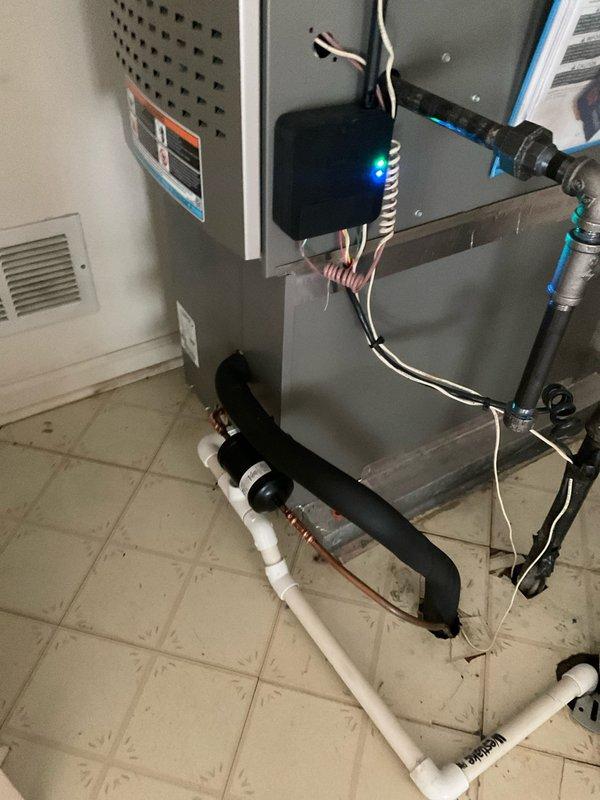 Responded to customer complaint of air conditioning system not keeping up with cooling demand. Performed diagnostic evaluation of indoor air handler and refrigerant circuit components. Inspected copper refrigerant lines, filter drier, brass fittings, and flare connections for proper operation and refrigerant flow. Examined PVC condensate drainage system and verified proper installation of insulated refrigerant lines. Assessed electronic control components and verified electrical connections to air handler unit. System evaluation completed to identify cause of inadequate cooling performance.