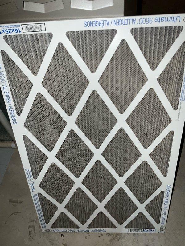 Completed comprehensive BFMA air conditioning tune-up service including full system inspection and maintenance. Replaced 16x25x4 Ultimate 9600 allergen-rated air filter to ensure optimal airflow and indoor air quality. Inspected outdoor condenser unit with cylindrical protective grille, verified proper operation of heat exchange components, confirmed unit structural integrity and functionality, and ensured system is operating within manufacturer specifications for the cooling season.