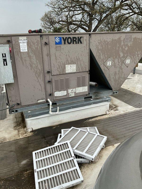 Completed comprehensive BFMA preventive maintenance tune-up on four rooftop units, including full system inspection, operational testing, and filter replacement on all units. All RTUs, including the York unit, were serviced per BFMA standards with filters changed to ensure optimal airflow and system efficiency. Systems are operating within normal parameters with no deficiencies noted at time of service.