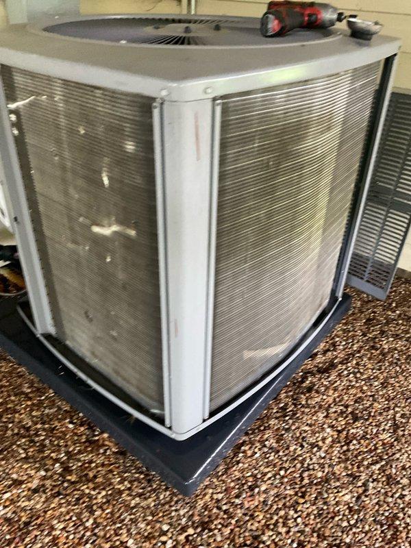 Completed comprehensive BFMA tune-up service on 6-year-old HVAC system during scheduled morning appointment. Performed AC system maintenance including inspection of outdoor condenser unit, verified proper operation of fan assembly and compressor, and replaced heavily soiled 20x25x1 air filter that showed significant dust and debris accumulation. Dryer vent cleaning service was completed as part of recurring maintenance program to ensure proper airflow and system efficiency.