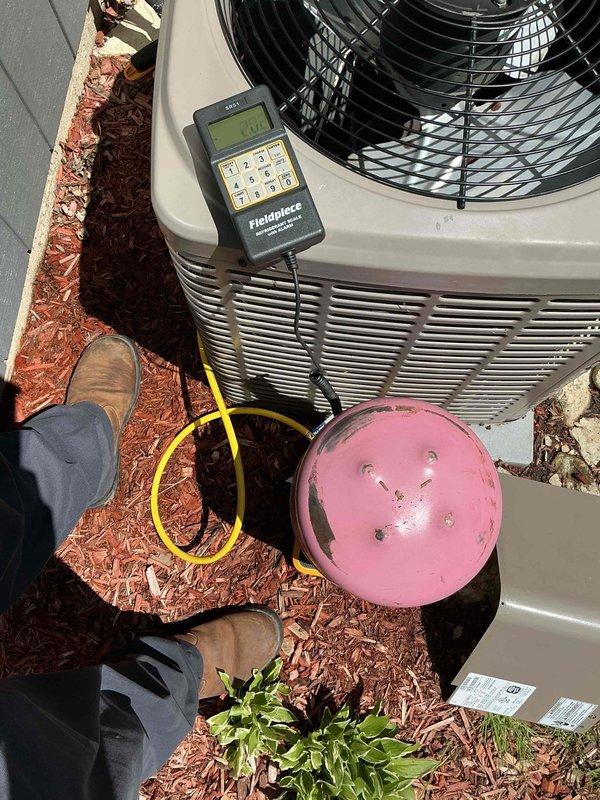 Completed comprehensive BFMA tune-up service on 14+ year old York outdoor condensing unit during morning appointment window. Performed standard AC maintenance protocol including system diagnostics with digital meter, electrical testing, refrigerant pressure checks, and operational performance verification. Unit tested and confirmed operating within manufacturer specifications upon completion.