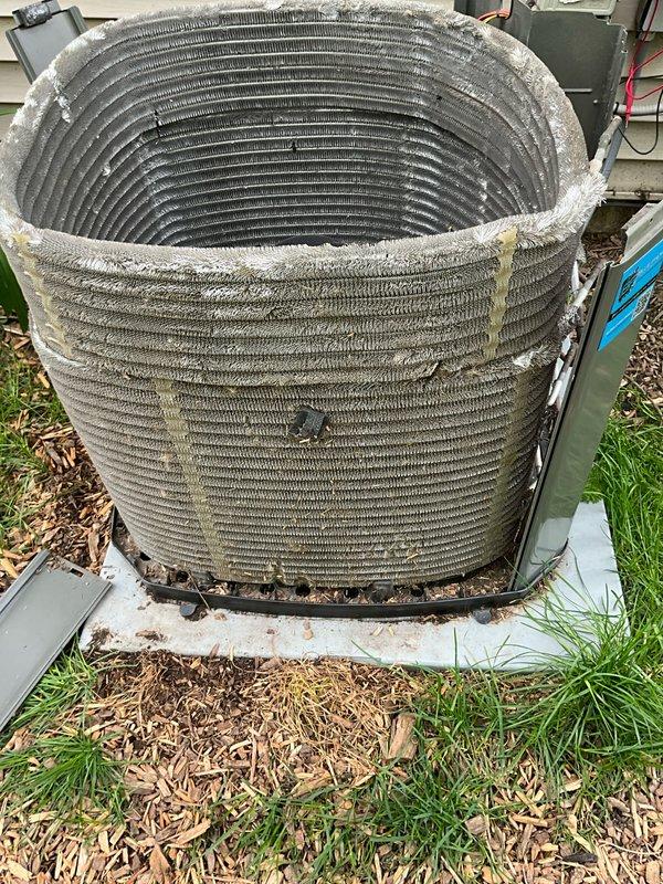 Completed comprehensive BFMA tune-up on a 2-year-old residential air conditioning system. Performed thorough inspection of outdoor condenser unit, which showed significant accumulation of dirt and debris on coil fins requiring cleaning. Measured and recorded operating amperage at 2.91A using digital clamp meter to verify proper compressor performance. Conducted full system evaluation including electrical connections, refrigerant pressures, and overall unit operation to ensure optimal efficiency and reliability for continued service.
