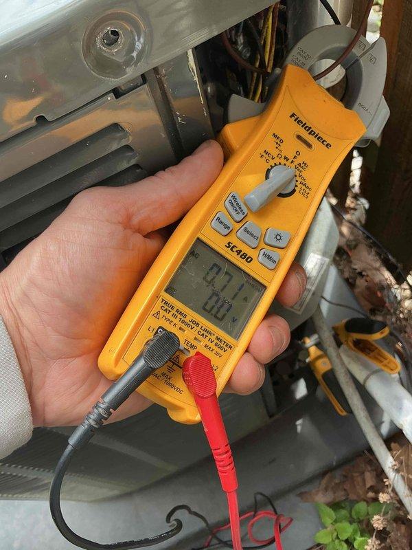 Completed comprehensive BFMA air conditioning tune-up on 5-year-old system. Performed electrical diagnostics using clamp meter to verify proper amperage draw and system performance. Inspected blower wheel assembly, confirming clean condition of fan blades and proper motor operation, with all components functioning within manufacturer specifications.